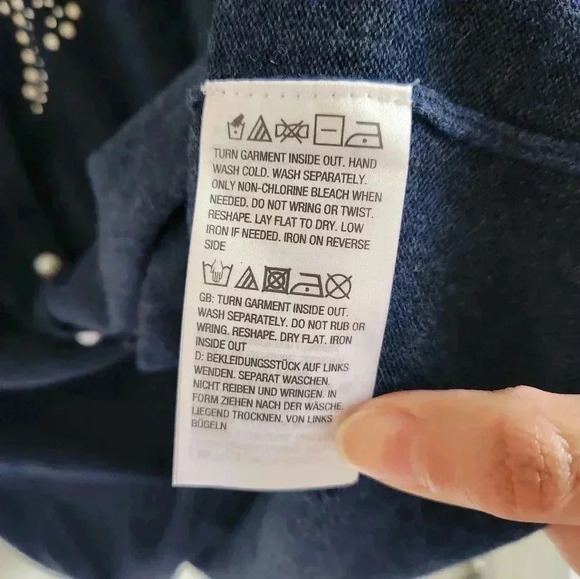 Bob Mackie Navy Blue Holiday Cardigan Sweater Pearl Embellished Size Small - Picture 6 of 10